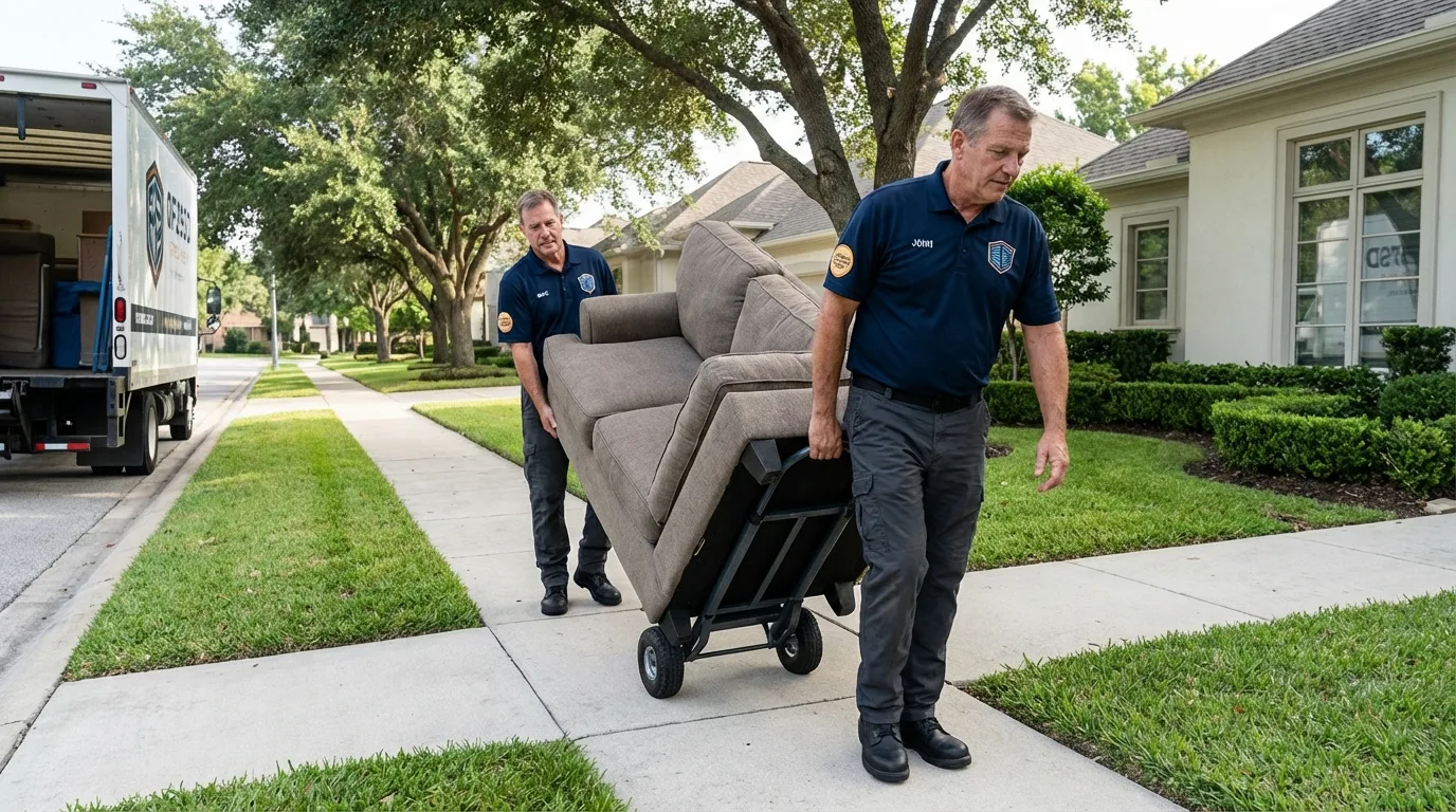 Local residential moving crew loading furniture in Albany, WI