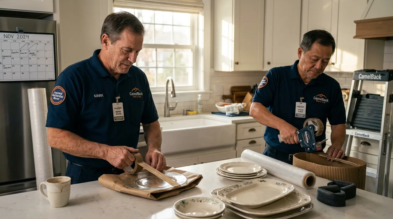 Professional crew packing kitchen dishware in Albany, WI